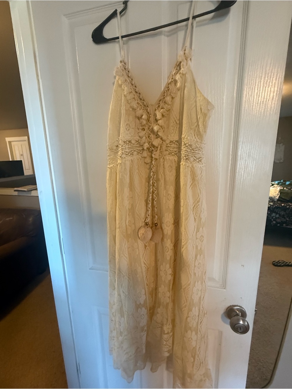 Cream Lace Maxi Dress with Tassel Detail